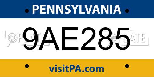 9AE285 Pennsylvania License Plate