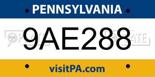 9AE288 Pennsylvania License Plate