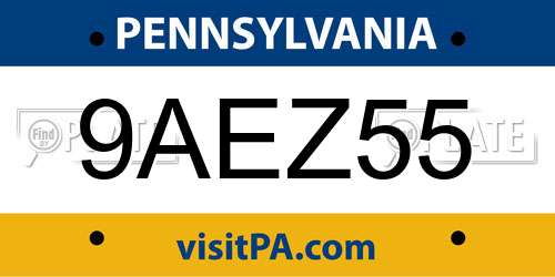 9AEZ55 Pennsylvania License Plate