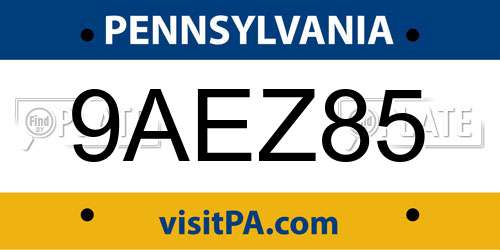 9AEZ85 Pennsylvania License Plate