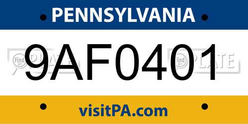 9AF0401 Pennsylvania License Plate