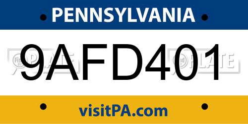 9AFD401 Pennsylvania License Plate