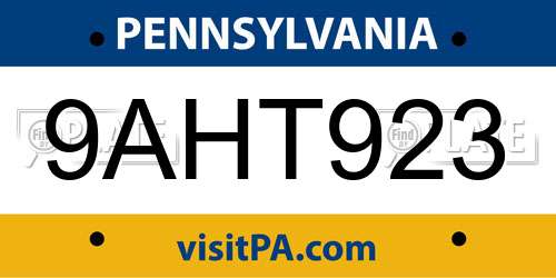 9AHT923 Pennsylvania License Plate