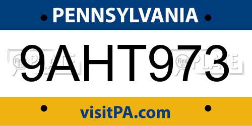 9AHT973 Pennsylvania License Plate