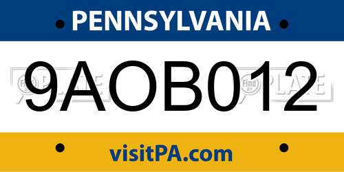 9AOB012 Pennsylvania License Plate