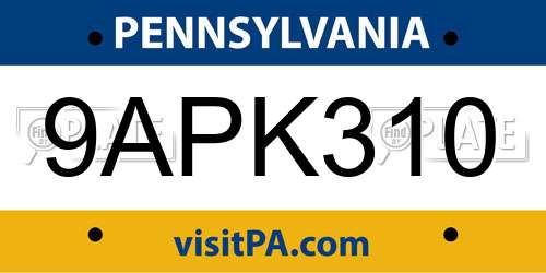 9APK310 Pennsylvania License Plate