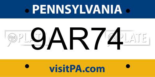 9AR74 Pennsylvania License Plate