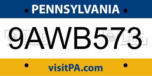 9AWB573 Pennsylvania License Plate
