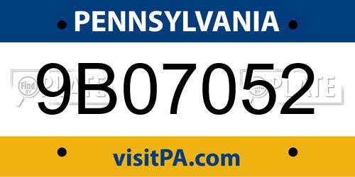 9B07052 Pennsylvania License Plate