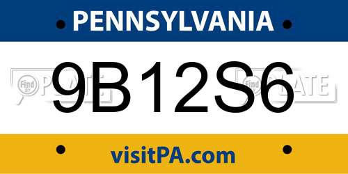 9B12S6 Pennsylvania License Plate