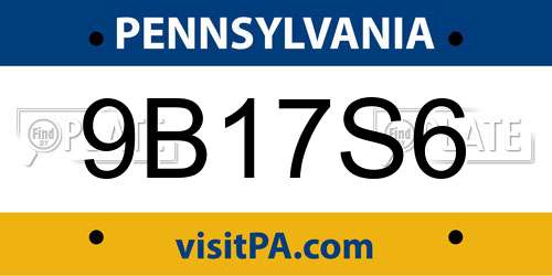 9B17S6 Pennsylvania License Plate