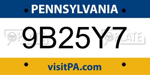 9B25Y7 Pennsylvania License Plate