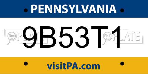 9B53T1 Pennsylvania License Plate