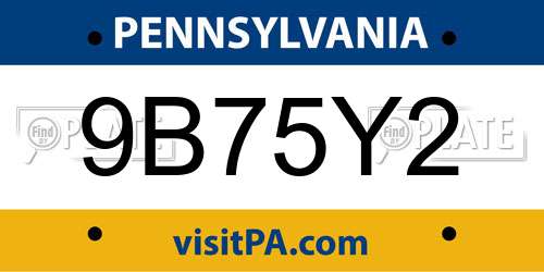 9B75Y2 Pennsylvania License Plate