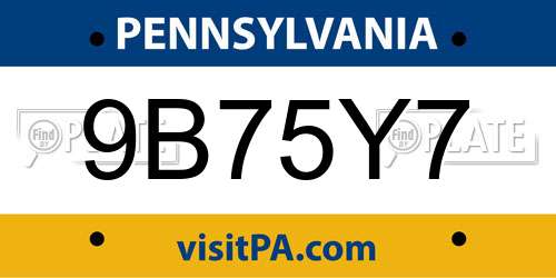 9B75Y7 Pennsylvania License Plate