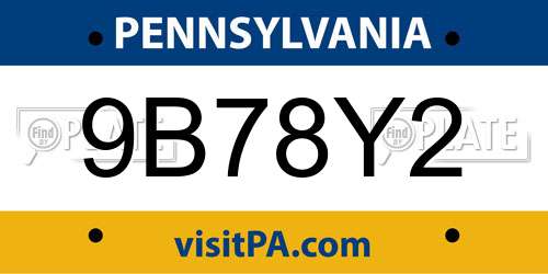 9B78Y2 Pennsylvania License Plate