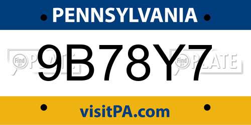 9B78Y7 Pennsylvania License Plate