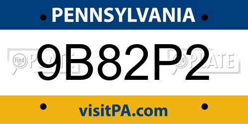 9B82P2 Pennsylvania License Plate