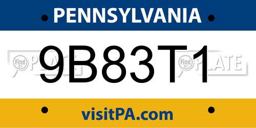 9B83T1 Pennsylvania License Plate