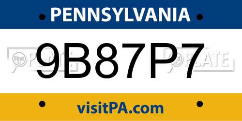 9B87P7 Pennsylvania License Plate
