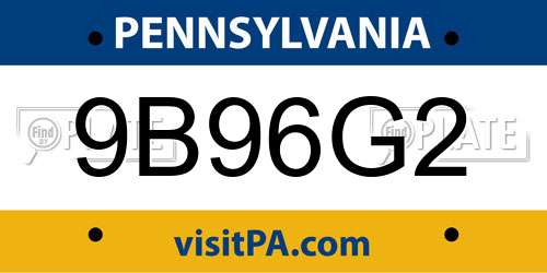 9B96G2 Pennsylvania License Plate