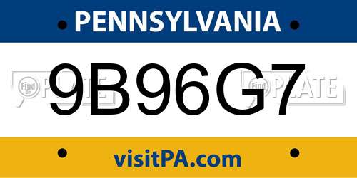 9B96G7 Pennsylvania License Plate