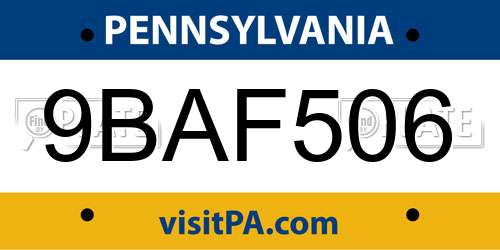 9BAF506 Pennsylvania License Plate