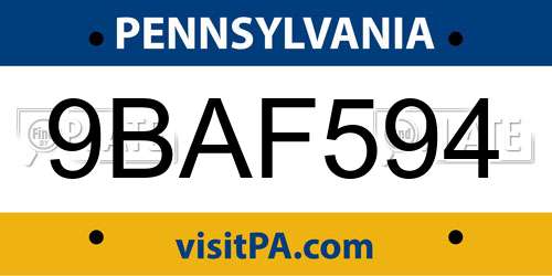 9BAF594 Pennsylvania License Plate