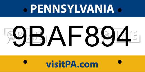 9BAF894 Pennsylvania License Plate