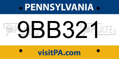 9BB321 Pennsylvania License Plate