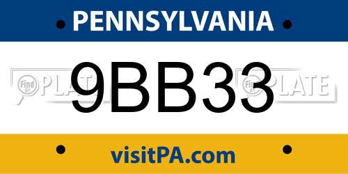9BB33 Pennsylvania License Plate