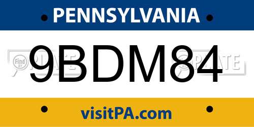 9BDM84 Pennsylvania License Plate