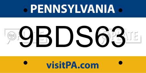 9BDS63 Pennsylvania License Plate