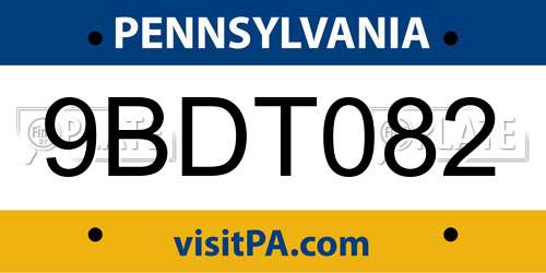9BDT082 Pennsylvania License Plate
