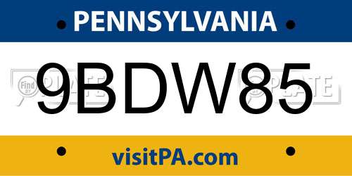9BDW85 Pennsylvania License Plate