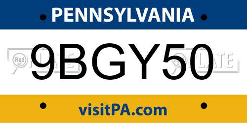 9BGY50 Pennsylvania License Plate