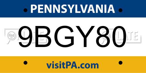 9BGY80 Pennsylvania License Plate