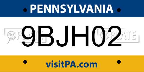 9BJH02 Pennsylvania License Plate
