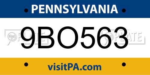 9BO563 Pennsylvania License Plate