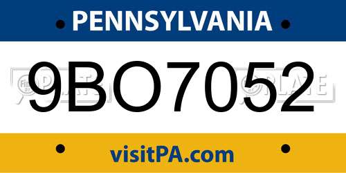 9BO7052 Pennsylvania License Plate
