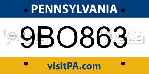 9BO863 Pennsylvania License Plate