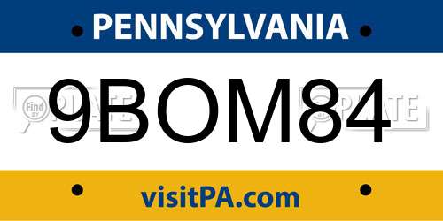9BOM84 Pennsylvania License Plate