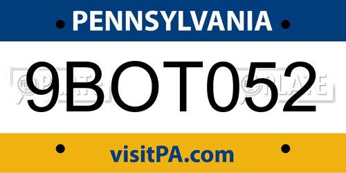 9BOT052 Pennsylvania License Plate