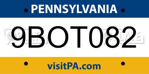 9BOT082 Pennsylvania License Plate