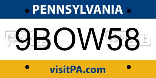 9BOW58 Pennsylvania License Plate