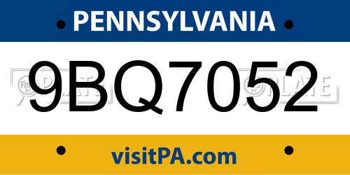 9BQ7052 Pennsylvania License Plate