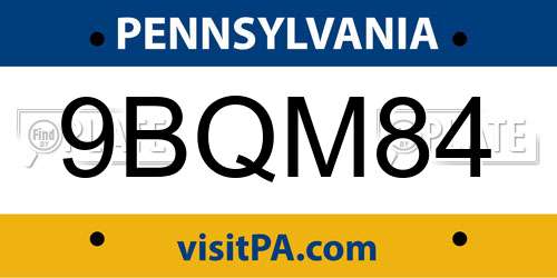 9BQM84 Pennsylvania License Plate