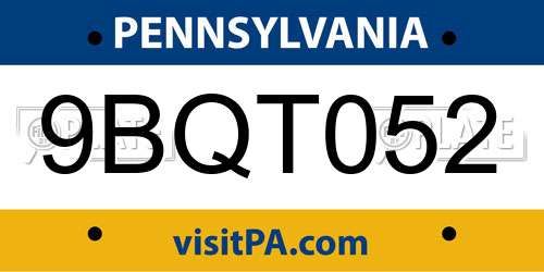 9BQT052 Pennsylvania License Plate
