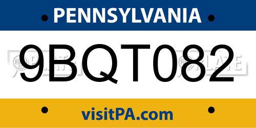9BQT082 Pennsylvania License Plate