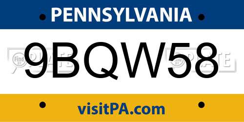 9BQW58 Pennsylvania License Plate